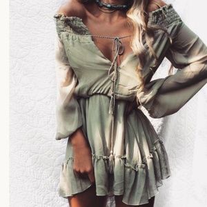 Off the Shoulder Smocked Green Dress